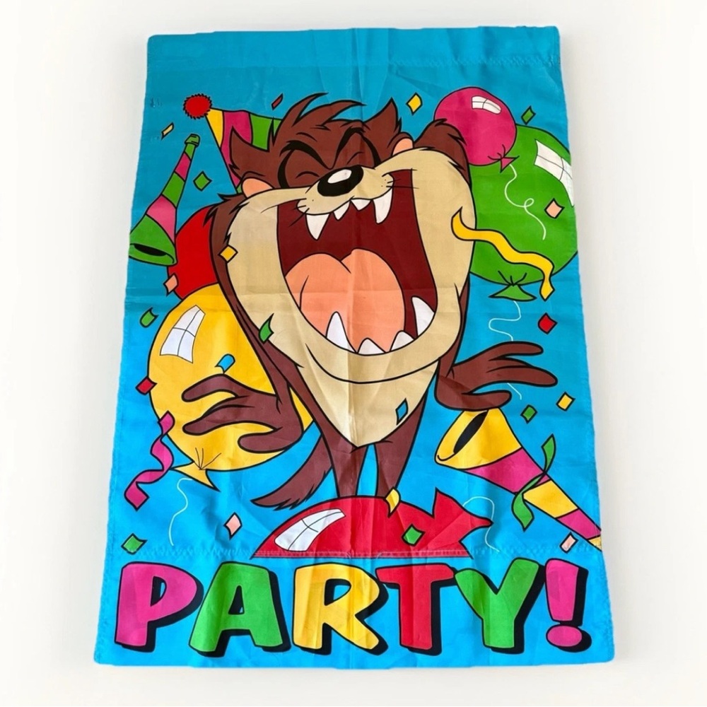 Vintage 1996 Taz Birthday Party Flag Looney Tunes Tazmanian Devil Retro Neon